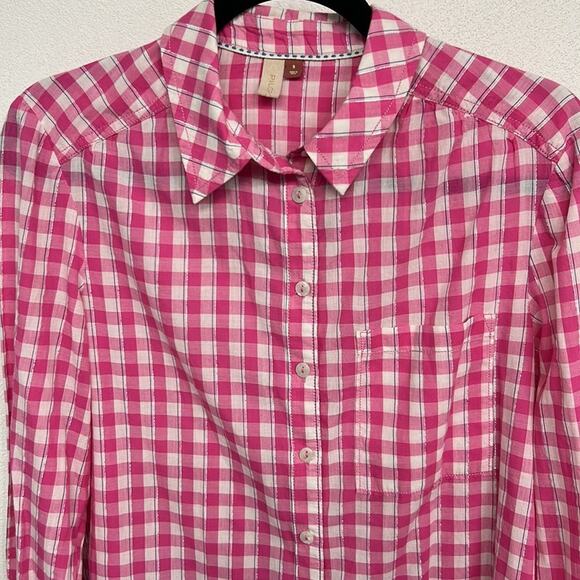 Anthropologie Pilcro Deb Shimmer Gingham Ombre Button Front Relaxed Shirt Small - Picture 5 of 13